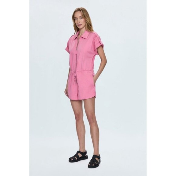 Pistola Meg Romper Size XS Flamingo Pink Zip Front Shorts Short Sleeve Women's